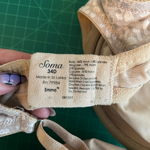 Soma Women 34D Bra Tan Minimizing Emma Underwire Back Closure Animal Jacquard - Picture 7 of 7